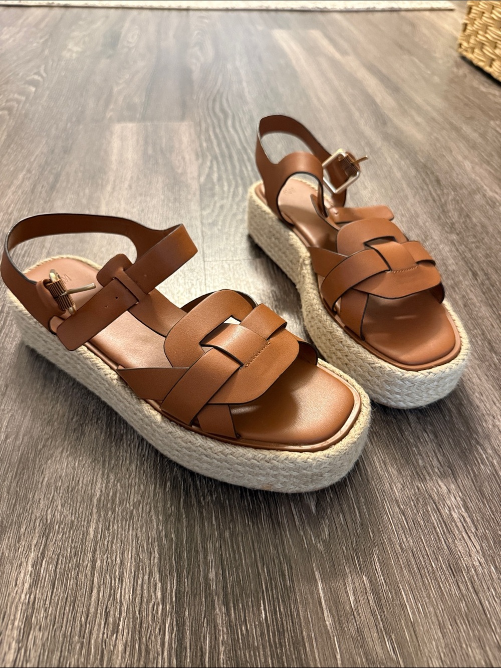 H&M Brown Woven Espadrille Platform Sandals